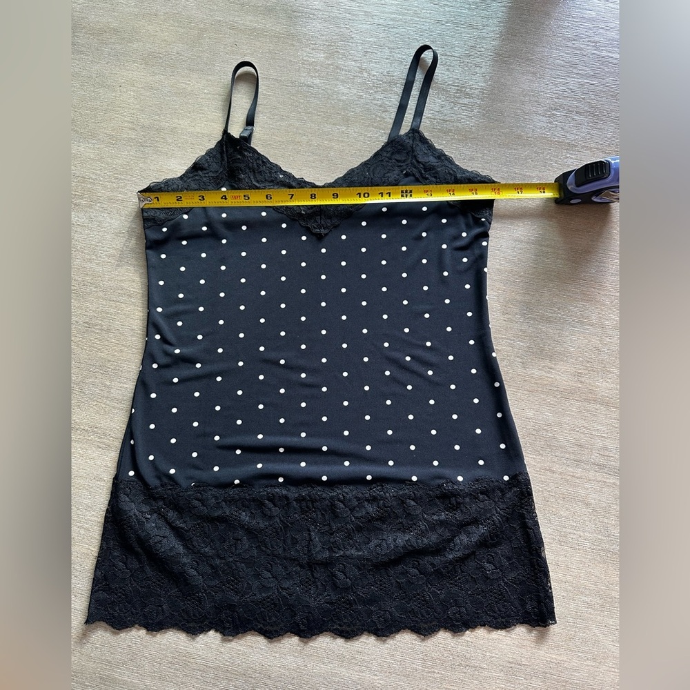 White House black market Black Polka Dot Lace Trim Chemise small - Picture 6 of 7